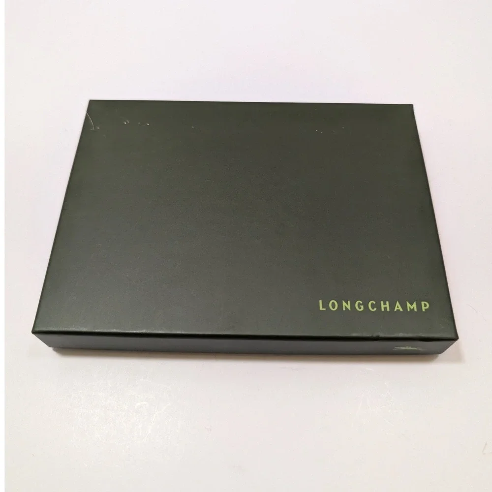 Longchamp Large‎ Mens Black Pebbled Leather Trifold Wallet & Passport w Box